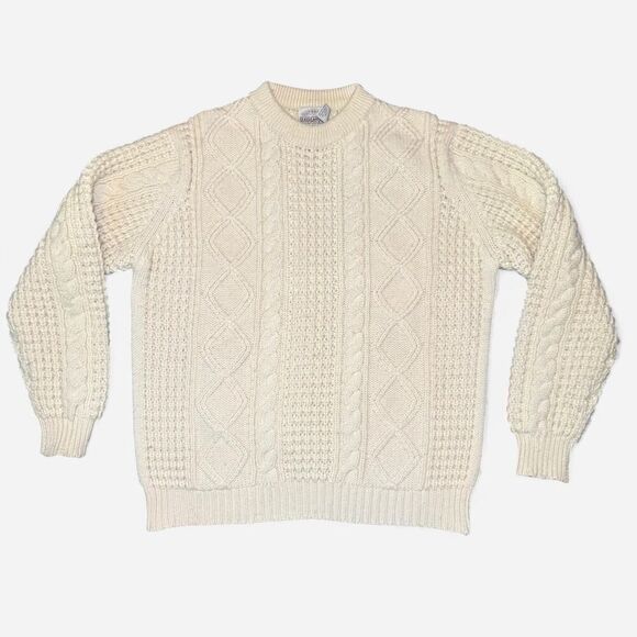 Saugatuck Dry Goods Company Ltd. Cream cable knit 100% Wool fisherman Size Large - Picture 1 of 4